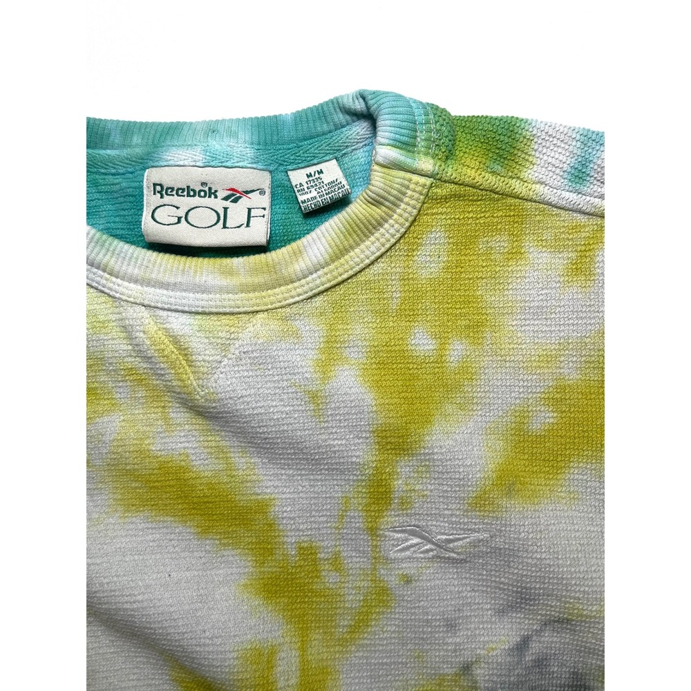 Vintage 90s Reebok Golf Tie Dye Sweatshirt Medium Waffle Knit Y2K Green Teal - Picture 2 of 9